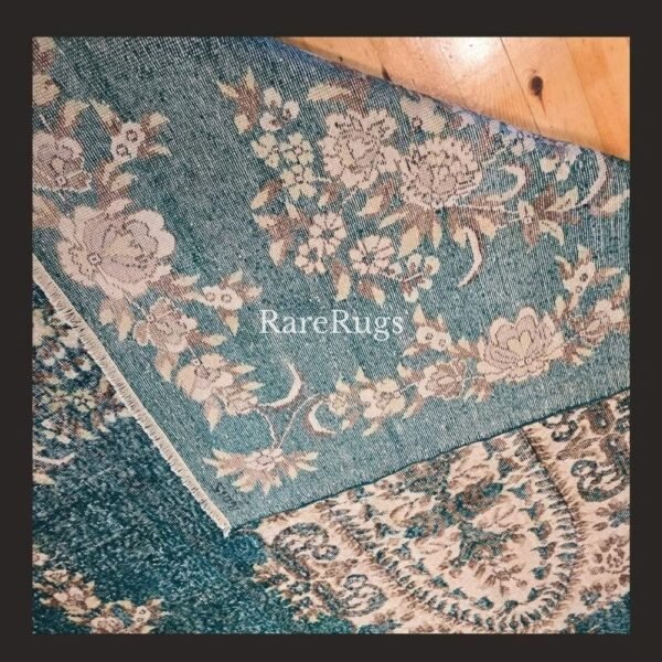 hali 11c One of a kind vintage Turkish rug Isparta 9.8x7 handmade wool teal medallion rare color