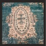 One of a kind vintage Turkish rug Isparta 9.8x7 handmade wool teal medallion rare color