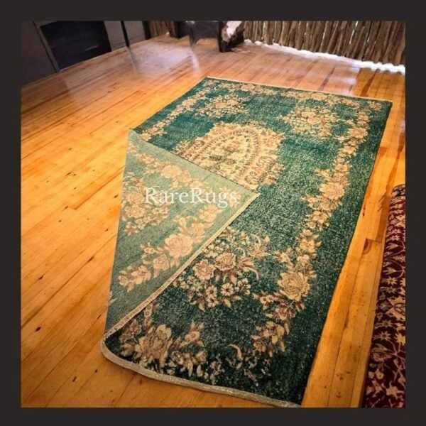 hali 11e One of a kind vintage Turkish rug Isparta 9.8x7 handmade wool teal medallion rare color
