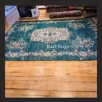 One of a kind vintage Turkish rug Isparta 9.8x7 handmade wool teal medallion rare color