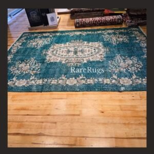 Hali 11f One of a kind vintage Turkish rug Isparta 9.8x7 handmade wool teal medallion rare color