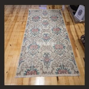 Hali10a One of a kind vintage Turkish rug Isparta 6x3 handmade wool soft neutral floral design