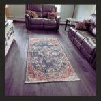 Vintage Turkish runner rug Isparta 7x3 handmade wool blue design