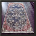 Vintage Turkish runner rug Isparta 7x3 handmade wool blue design