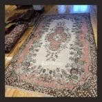 One of a kind vintage Turkish rug Isparta 10x6 handmade wool soft pink neutral floral design