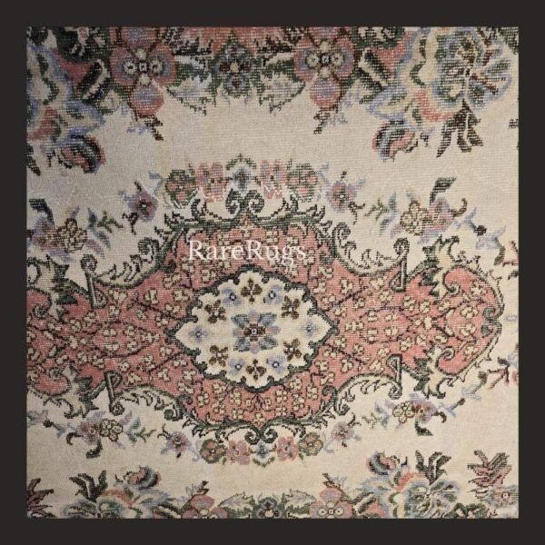 hali1c One of a kind vintage Turkish rug Isparta 10x6 handmade wool soft pink neutral floral design