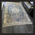 One of a kind vintage Turkish rug Isparta 10.3x6 handmade wool blue medallion very rare design