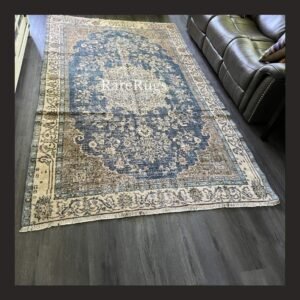 Hali28a One of a kind vintage Turkish rug Isparta 10.3x6 handmade wool blue medallion very rare design