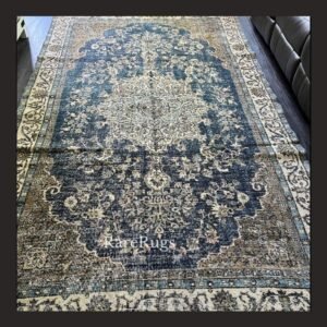 hali28b One of a kind vintage Turkish rug Isparta 10.3x6 handmade wool blue medallion very rare design