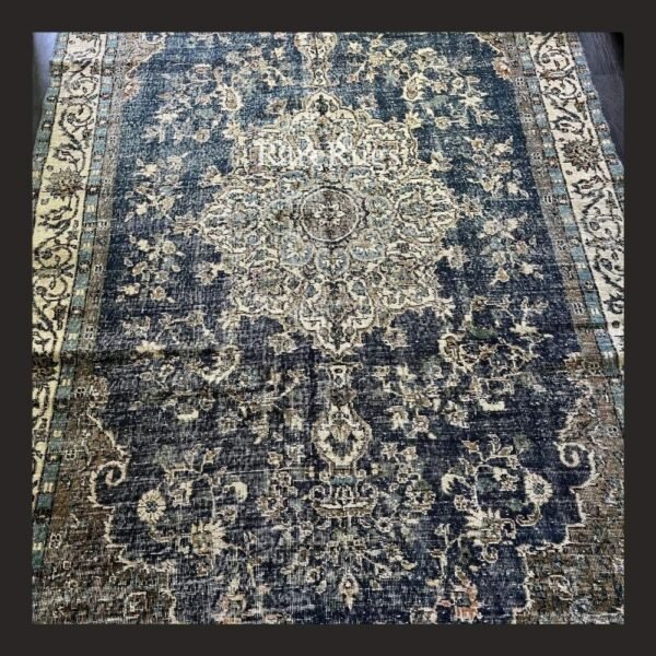 hali28c One of a kind vintage Turkish rug Isparta 10.3x6 handmade wool blue medallion very rare design