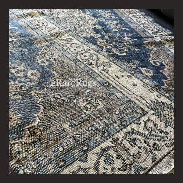 hali28f One of a kind vintage Turkish rug Isparta 10.3x6 handmade wool blue medallion very rare design