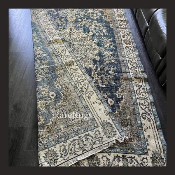 hali28g One of a kind vintage Turkish rug Isparta 10.3x6 handmade wool blue medallion very rare design