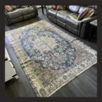 One of a kind vintage Turkish rug Isparta 10.3x6 handmade wool blue medallion very rare design