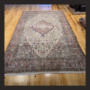 Hali2a One of a kind vintage Turkish rug Isparta 8.8x5.4 handmade wool neutral floral design