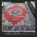 Vintage Turkish rug Isparta 9.3x6.8 handmade wool red medallion design