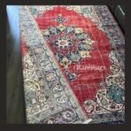 Vintage Turkish rug Isparta 9.3x6.8 handmade wool red medallion design