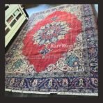 Vintage Turkish rug Isparta 9.3x6.8 handmade wool red medallion design