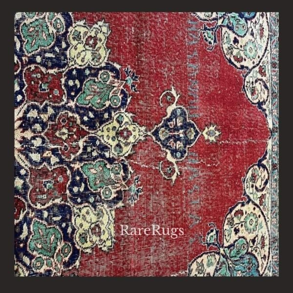 hali35e Vintage Turkish rug Isparta 9.3x6.8 handmade wool red medallion design