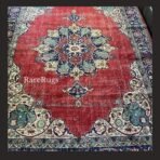 Vintage Turkish rug Isparta 9.3x6.8 handmade wool red medallion design