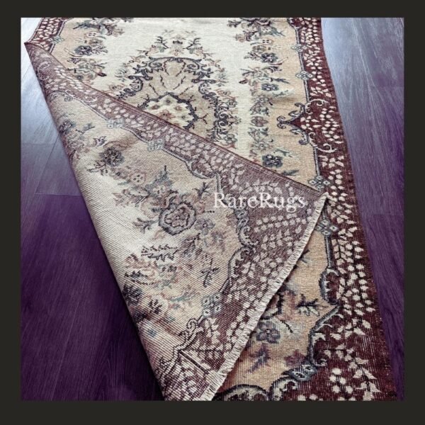 hali39d Vintage Turkish rug Isparta 10x7 handmade wool red floral design