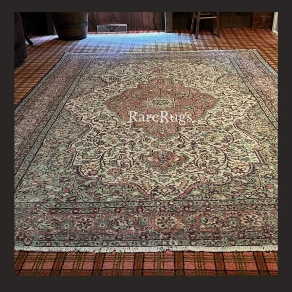 hali3a Vintage Turkish rug Isparta 11.2x7.5 handmade wool neutral medallion design