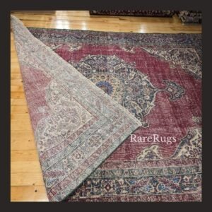 One of a kind vintage Turkish rug Isparta 9x6.6 handmade wool red medallion traditional design