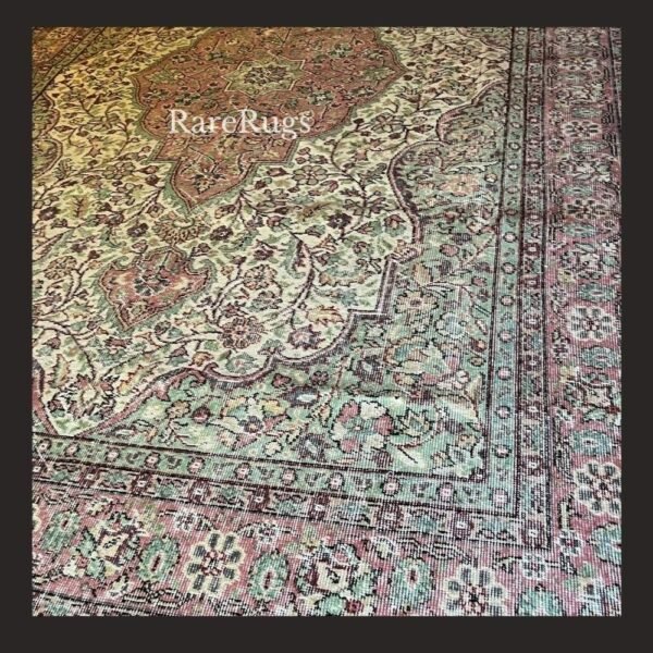 hali3b Vintage Turkish rug Isparta 11.2x7.5 handmade wool neutral medallion design