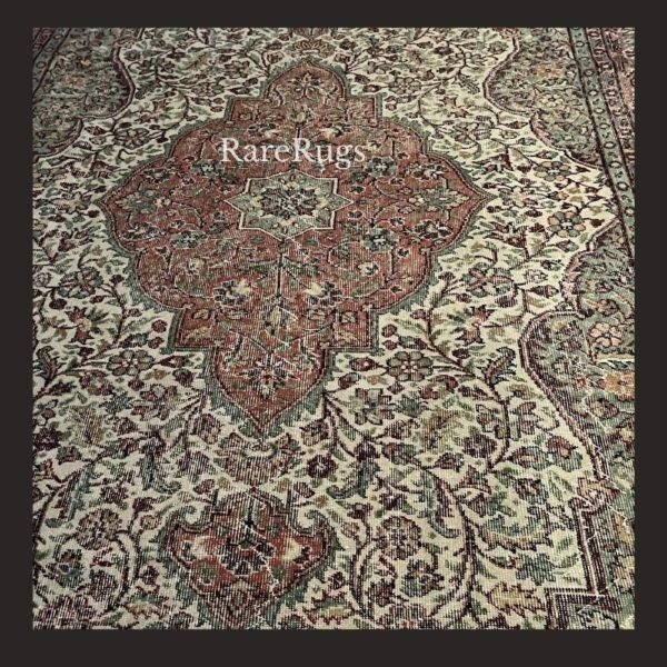 hali3c Vintage Turkish rug Isparta 11.2x7.5 handmade wool neutral medallion design