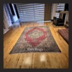 One of a kind vintage Turkish rug Isparta 9x6.6 handmade wool red medallion traditional design