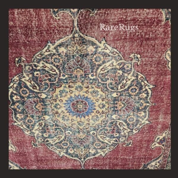 hali3d One of a kind vintage Turkish rug Isparta 9x6.6 handmade wool red medallion traditional design