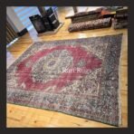 One of a kind vintage Turkish rug Isparta 9x6.6 handmade wool red medallion traditional design