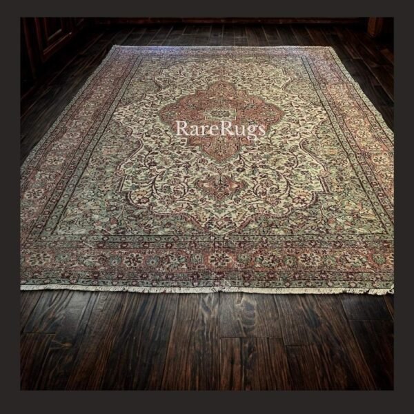 hali3e1 Vintage Turkish rug Isparta 11.2x7.5 handmade wool neutral medallion design