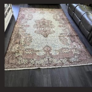 Hali42a Vintage Turkish rug Isparta 9.4x6 handmade wool neutral floral design