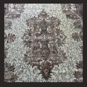 hali42b Vintage Turkish rug Isparta 9.4x6 handmade wool neutral floral design