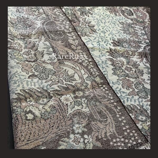 hali42e Vintage Turkish rug Isparta 9.4x6 handmade wool neutral floral design