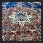 Vintage Turkish rug Isparta 11x6.6 handmade wool blue medallion design