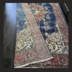 Vintage Turkish rug Isparta 11x6.6 handmade wool blue medallion design