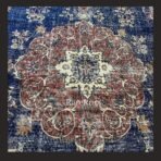 Vintage Turkish rug Isparta 11x6.6 handmade wool blue medallion design