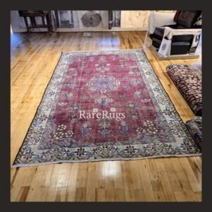 One of a kind vintage Turkish rug Isparta 9.7x6 handmade wool red all-over pattern design