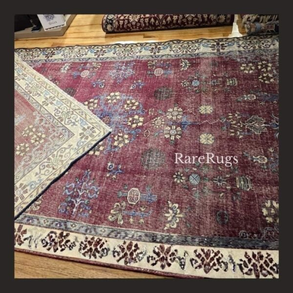 hali4c One of a kind vintage Turkish rug Isparta 9.7x6 handmade wool red all-over pattern design