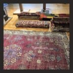 One of a kind vintage Turkish rug Isparta 9.7x6 handmade wool red all-over pattern design