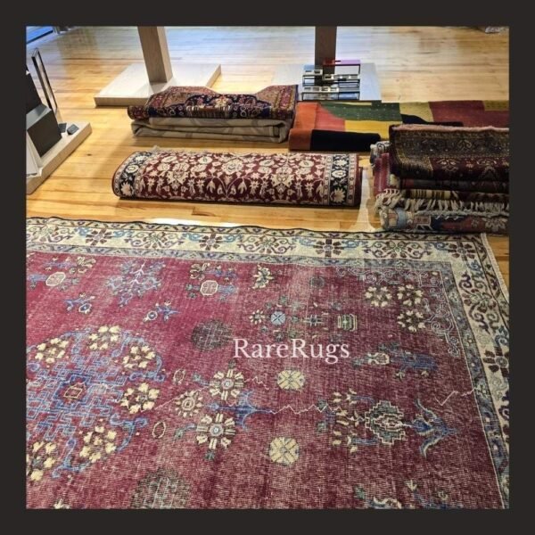 hali4e One of a kind vintage Turkish rug Isparta 9.7x6 handmade wool red all-over pattern design