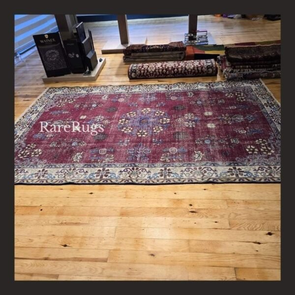 hali4f One of a kind vintage Turkish rug Isparta 9.7x6 handmade wool red all-over pattern design