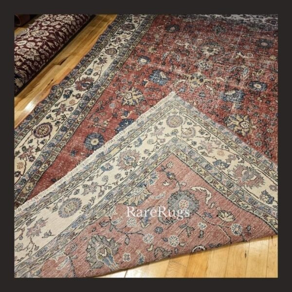 hali5b One of a kind vintage Turkish rug Isparta 10.2x6.6 handmade wool muted red all-over floral design