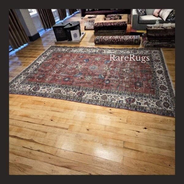 hali5d One of a kind vintage Turkish rug Isparta 10.2x6.6 handmade wool muted red all-over floral design