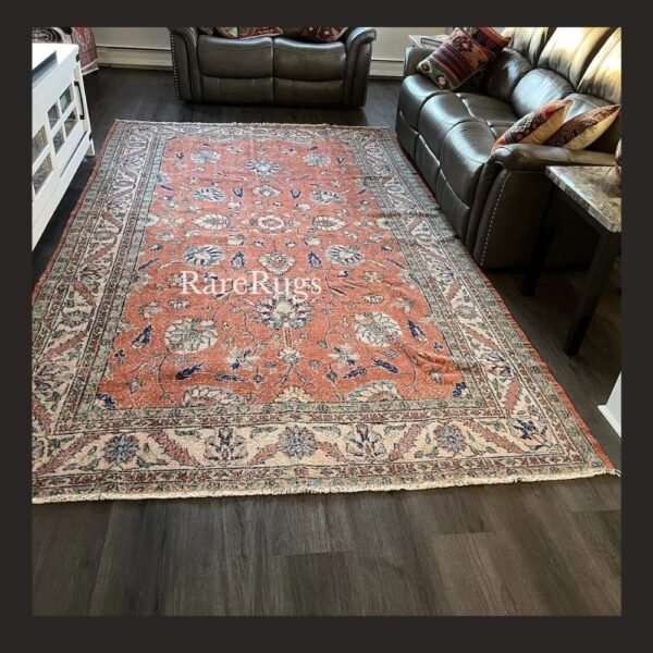 Vintage Turkish rug Isparta 12x7 handmade wool floral design