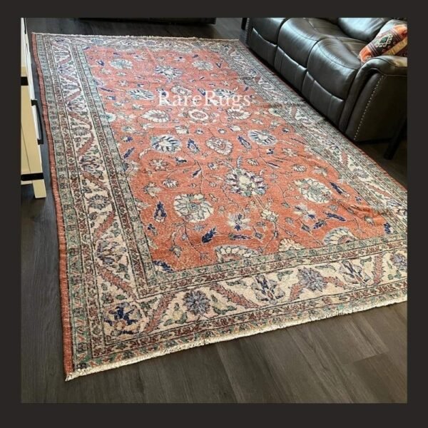 hali715b Vintage Turkish rug Isparta 12x7 handmade wool floral design