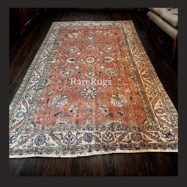 hali715c Vintage Turkish rug Isparta 12x7 handmade wool floral design