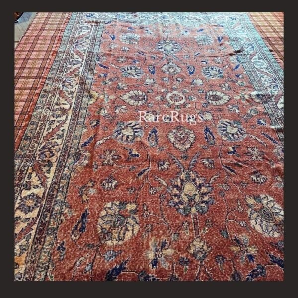 hali715e Vintage Turkish rug Isparta 12x7 handmade wool floral design