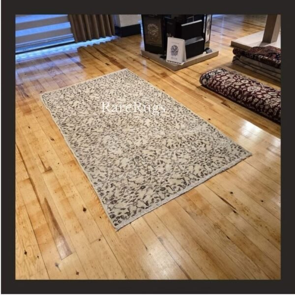 One of a kind vintage Turkish rug Isparta 6.6x3.4 handmade wool neutral small area rug